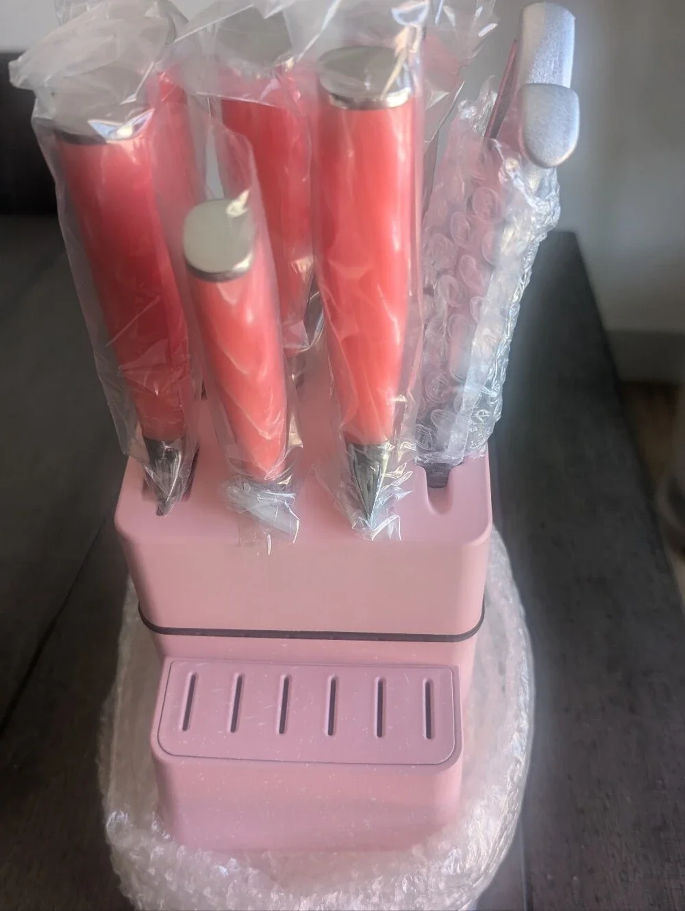 Pink Knife Block Set with Pink Handles